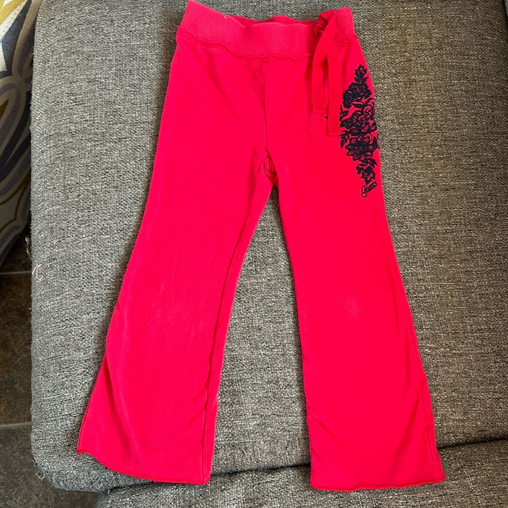 Guess Girls Red With Navy Detail Flare Sweatpants Size 4T